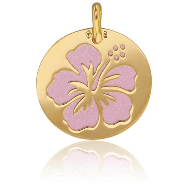 Lucas Lucor Médaille Or Jaune 9K & Hibiscus Acier Rose XMOA18R