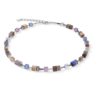 Collier Geocube Bleu marron lilas