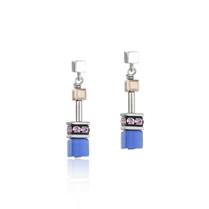 Boucles d'oreille Geocube Bleu-marron-lilas