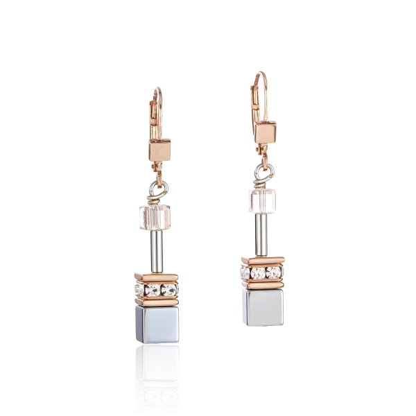 Boucles d'oreille Geocube agathe et hématite