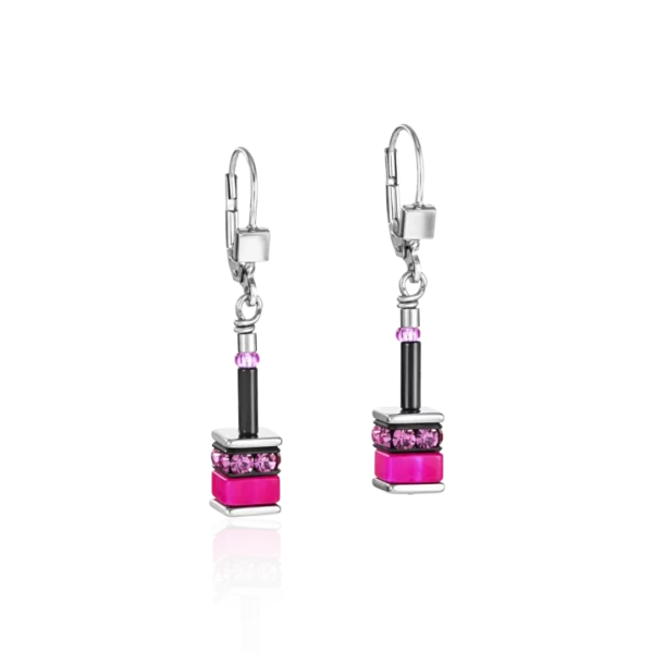 Boucles d'oreille Geocube rose vif