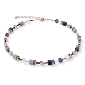 Collier Geocube cristaux et pierre précieuses
