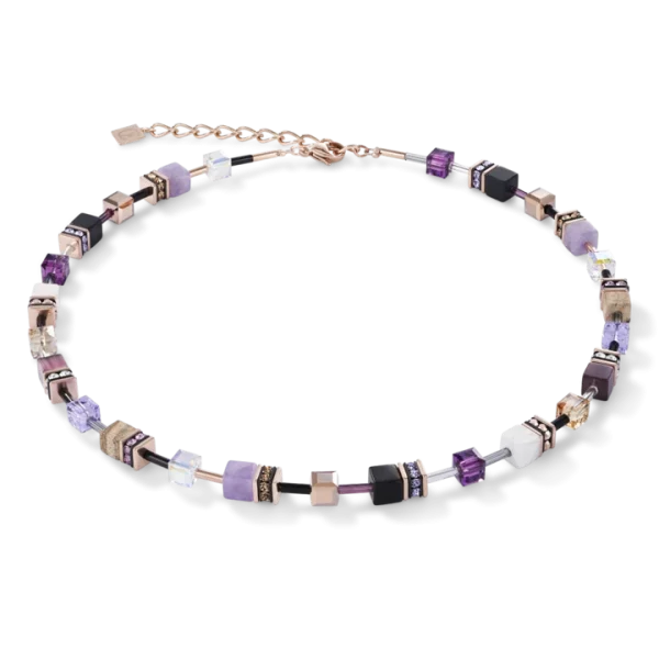 Collier Geocube cristaux et pierre précieuses