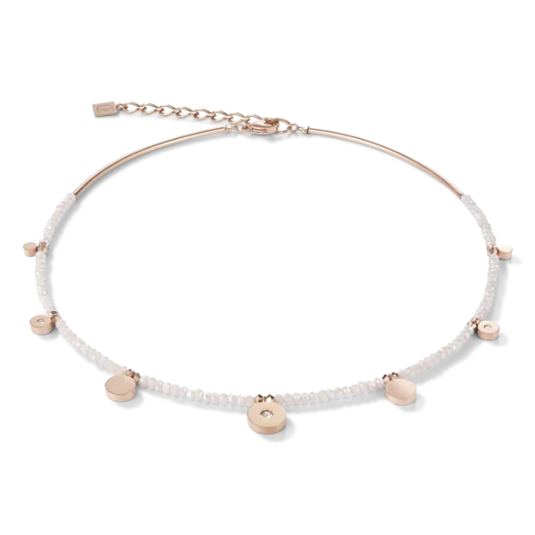 Collier Coins Acier or rose verre taillé