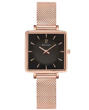 Montre Femme LECARÉ Cadran Noir Bracelet Acier milanais Doré rose Ref 008F938