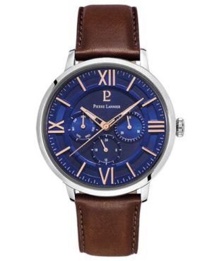 Montre Homme BEAUCOUR Cadran Bleu Bracelet Cuir Brun Ref 253C164