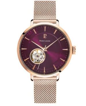 Montre Femme AUTOMATIC Cadran Framboise Bracelet Acier Milanais Doré-rose Ref 307F988