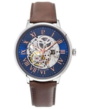 Montre Homme AUTOMATIC Cadran Bleu Bracelet Cuir Brun Ref 322B164